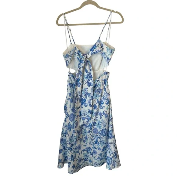 Lulus Serene Views Blue and White Floral Print Cutout Midi Dress Size Large - Picture 5 of 13